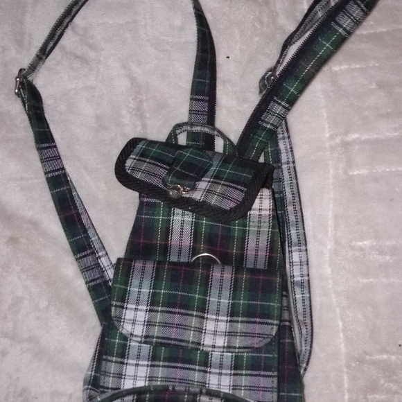 Green and Black Plaid Backpack with Adjustable Straps - Picture 1 of 4